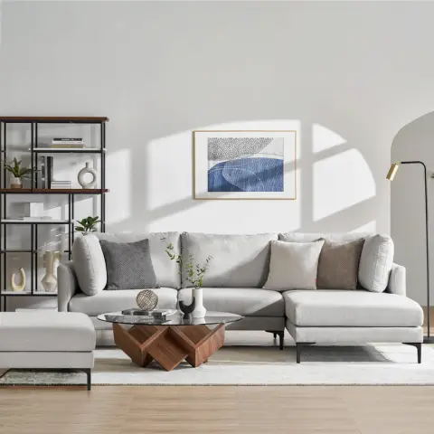 Adams Chaise Sectional Couch with Ottoman