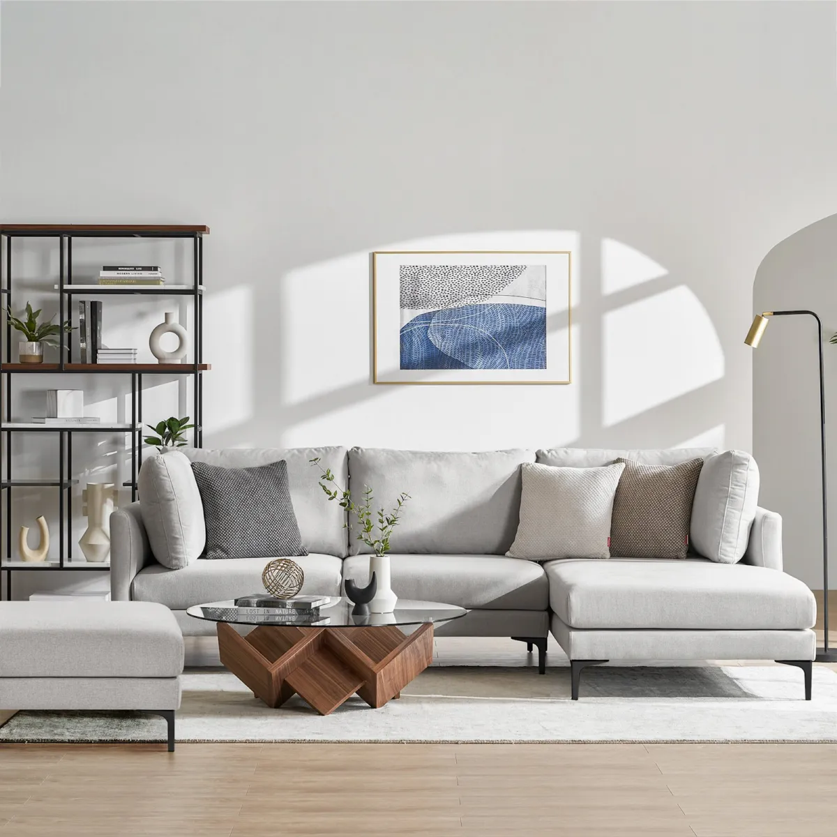 Adams Chaise Sectional Couch with Ottoman - view 7