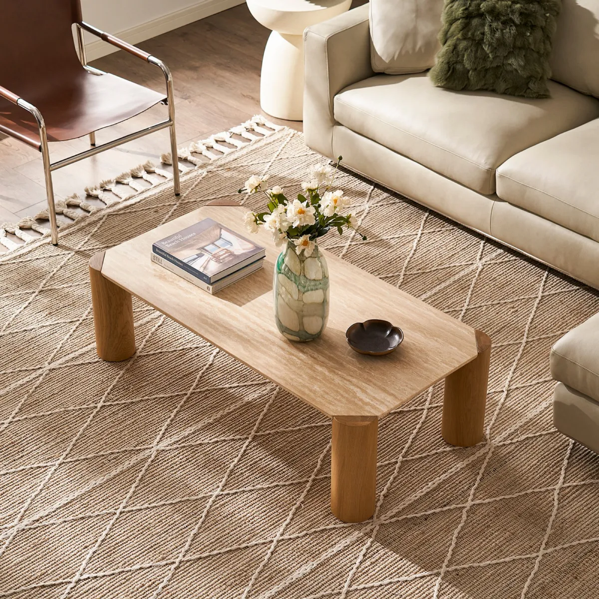 Albie Travertine Rectangular Coffee Table