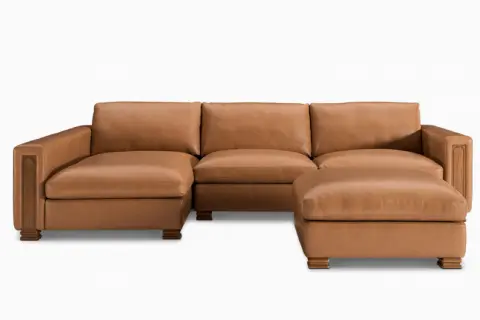 Atelier Kagan Leather 3-Piece Chaise Sectional Couch with Ottoman