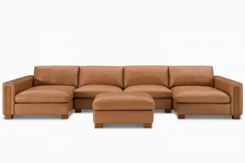 Atelier Kagan Leather 4-Piece U-Shape Sectional Couch with Ottoman
