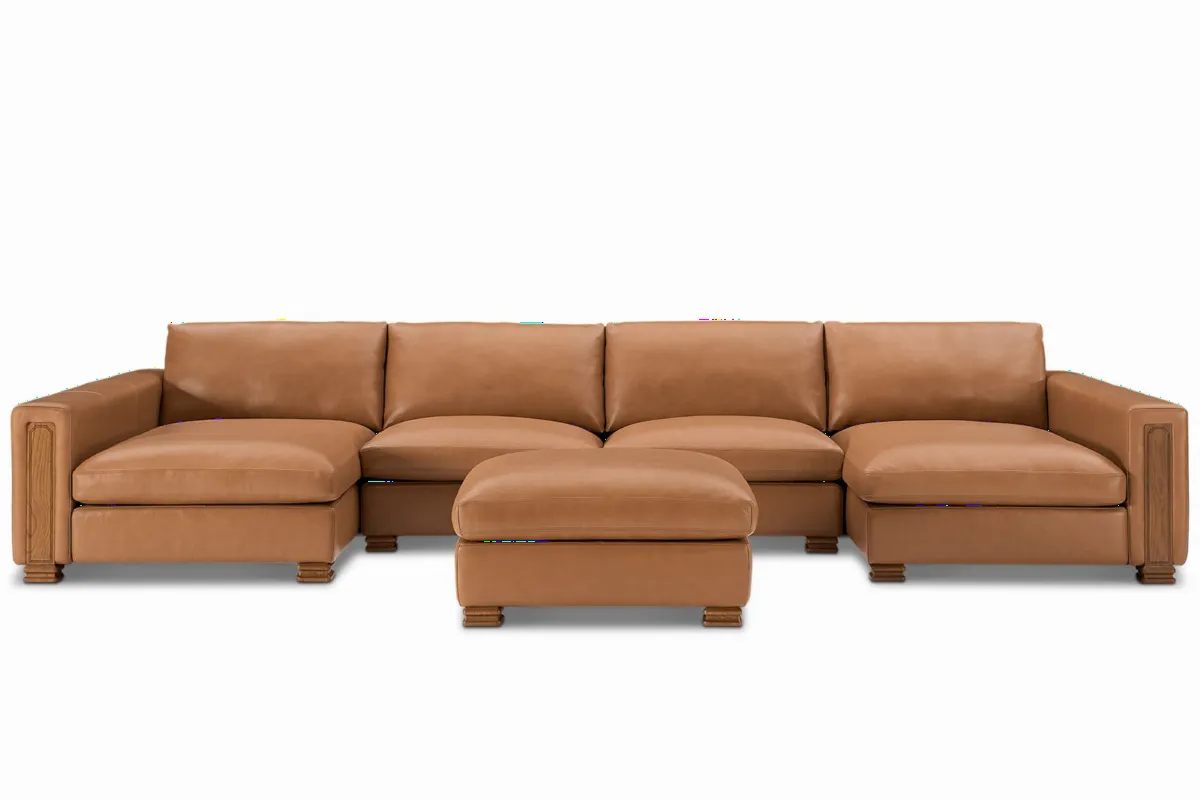 Atelier Kagan Leather 4-Piece U-Shape Sectional Couch with Ottoman - view 4
