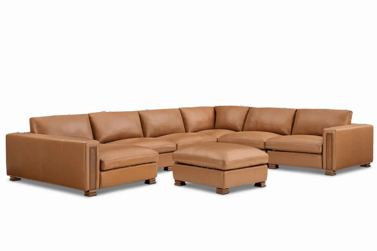 Atelier Kagan Leather 6-Piece L-Shape Sectional Couch with Chaise & Ottoman - view 3