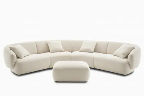 Auburn Performance Fabric Curve L-Shape Sectional Couch with Ottoman