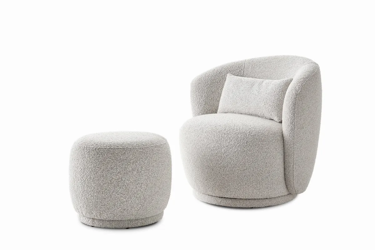 Avery Performance Bouclé Swivel Armchair with Ottoman - view 4