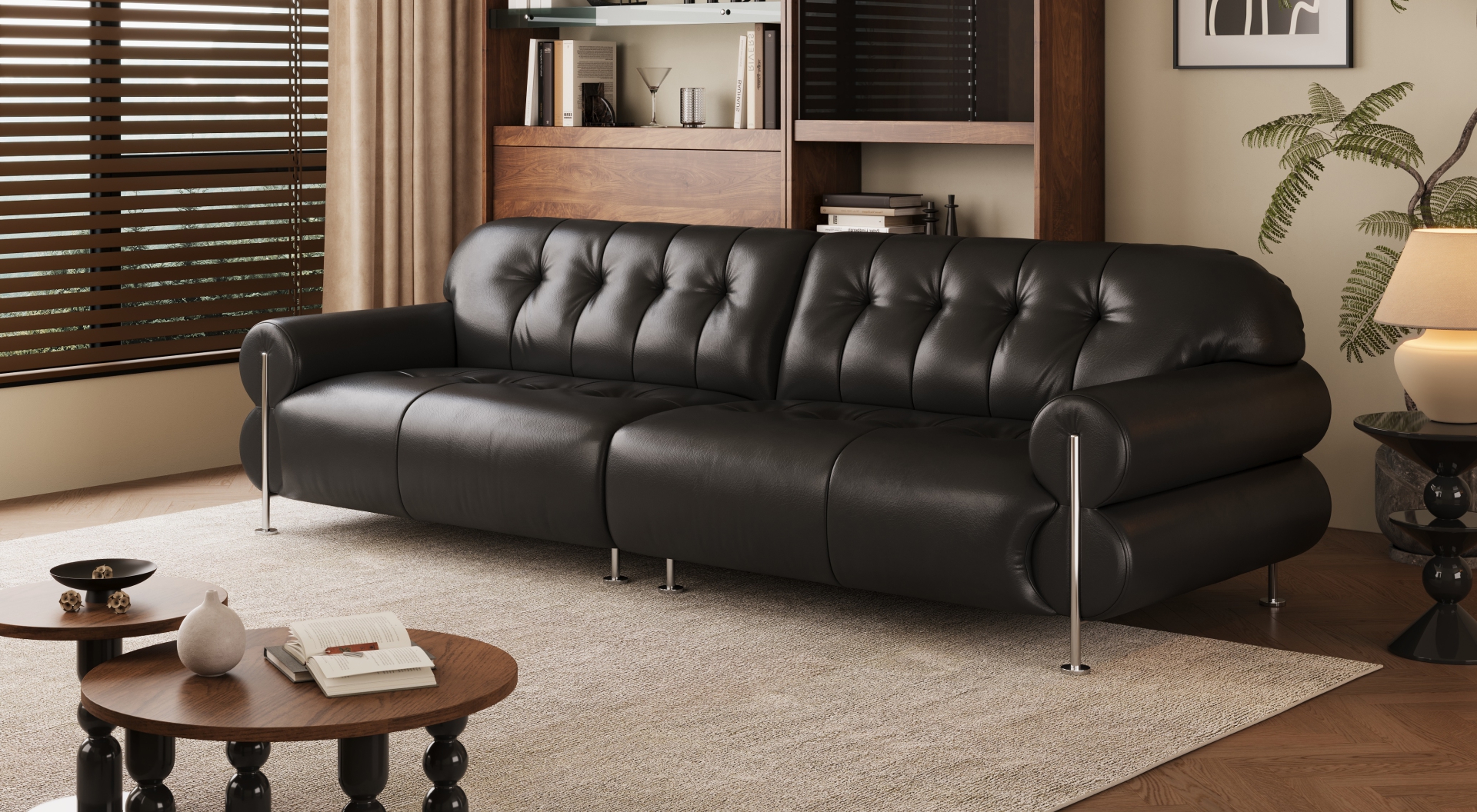 Black Leather Tufted Sofa