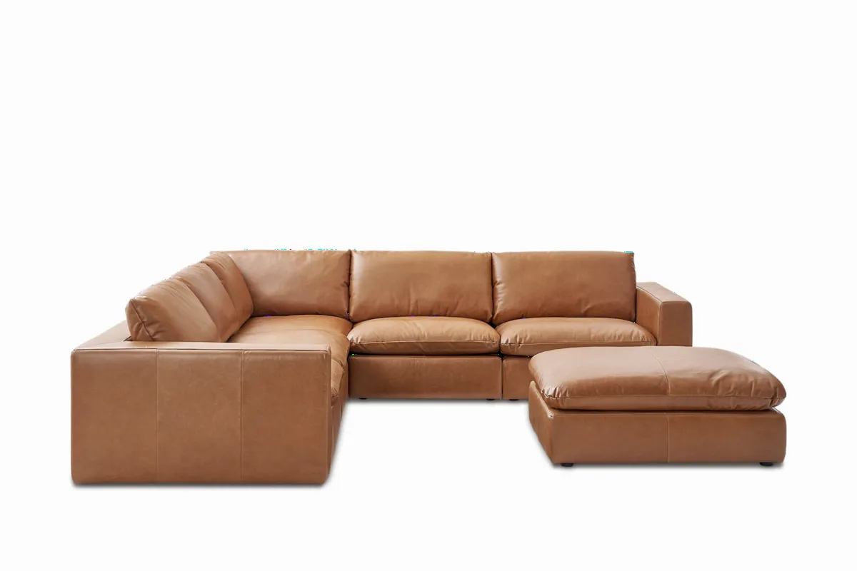 Dawson Leather L-Shape Sectional Couch with Ottoman - view 8