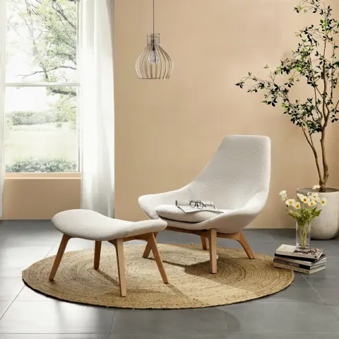 Gable Bouclé High Armchair & Ottoman Set