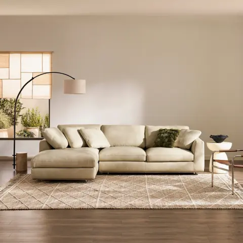 Hamilton Leather Chaise Sectional Couch with Storage Ottoman