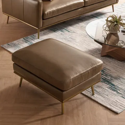 Isaac Leather Bumper Chaise Sectional Couch with Ottoman