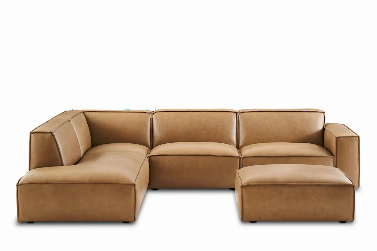 Jonathan Leather Extended Side Chaise Sectional Couch with Ottoman - view 7