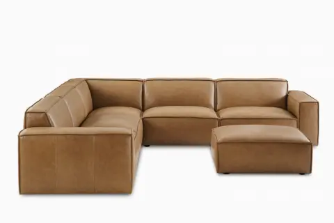 Jonathan Leather L-Shape Sectional Couch with Ottoman