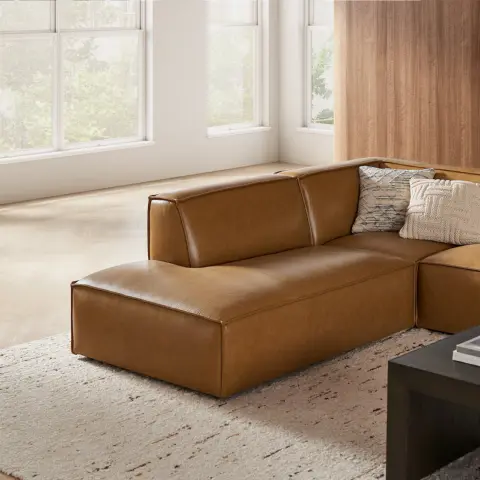 Jonathan Leather Side Chaise Sectional Couch with Ottoman