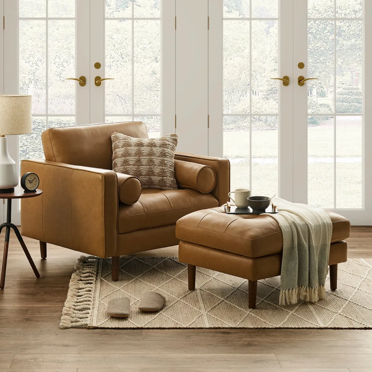 Madison Leather Armchair with Ottoman - view 5