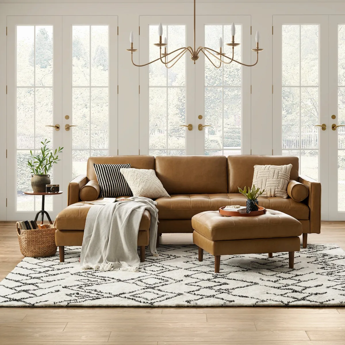 Madison Leather Chaise Sectional Couch with Ottoman - view 7