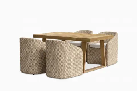 Rio Outdoor Teak Dining Table with Lorna Dining Chairs Set