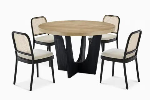 Sawyer Round Dining Table with 4 Edith Cane Chairs, Black