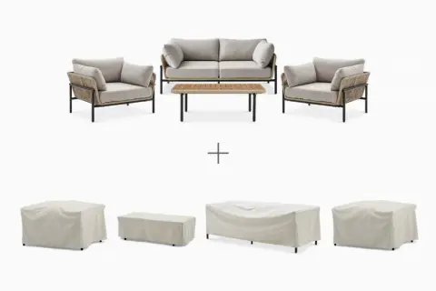 Sierra Outdoor Couch, 2 Lounge Chairs & Coffee Table Set