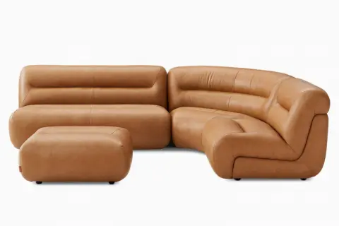 Tovi Leather 3-Piece Chaise Sectional Couch with Ottoman