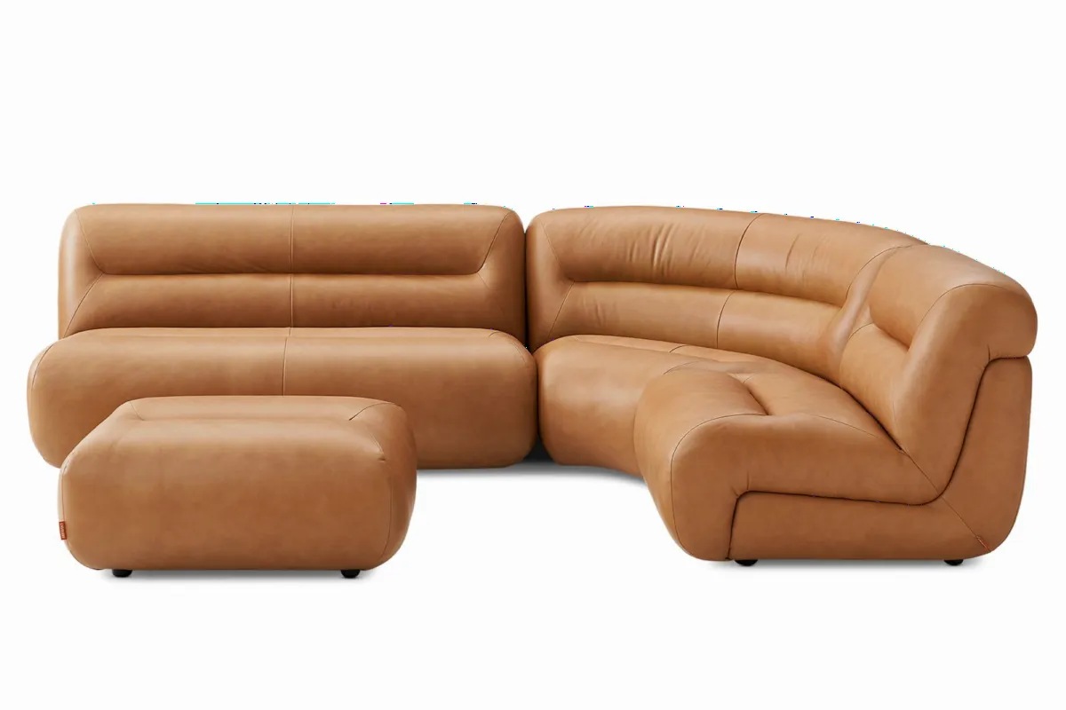 Tovi Leather 3-Piece Chaise Sectional Couch with Ottoman - view 5
