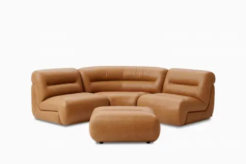 Tovi Leather 3-Piece Sectional Couch with Ottoman