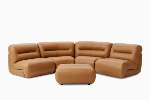 Tovi Leather 4-Piece Sectional Couch with Ottoman