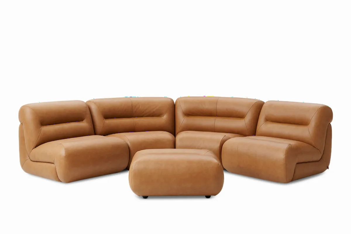 Tovi Leather 4-Piece Sectional Couch with Ottoman - view 7