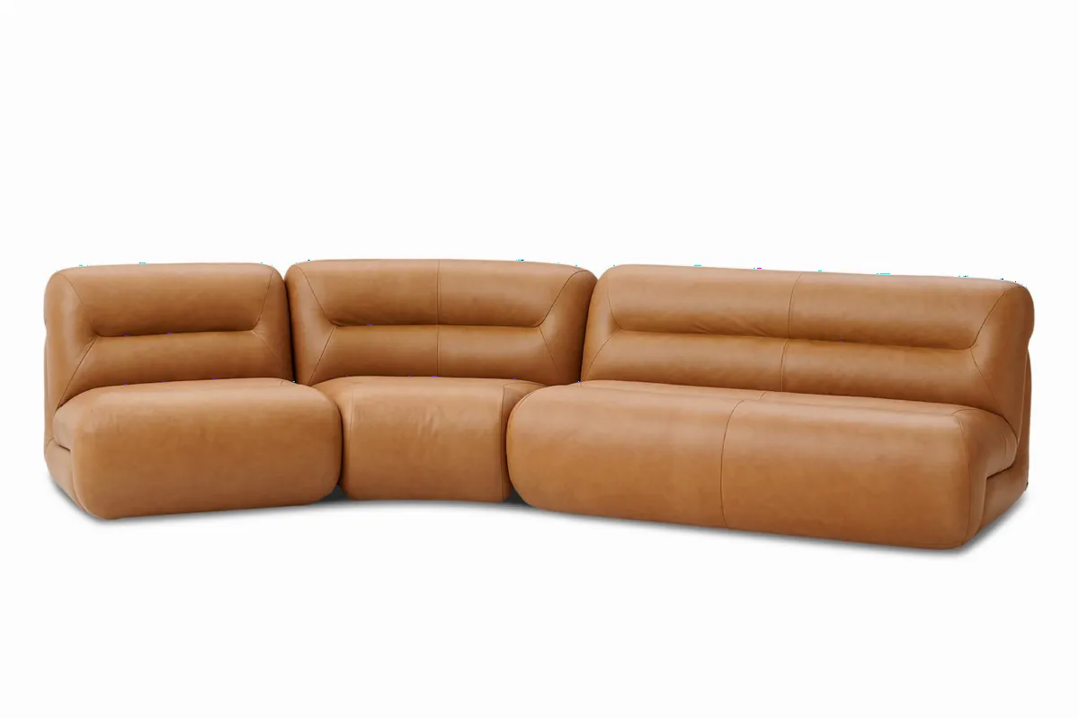 Tovi Leather Angled Chaise Sectional Couch - view 7