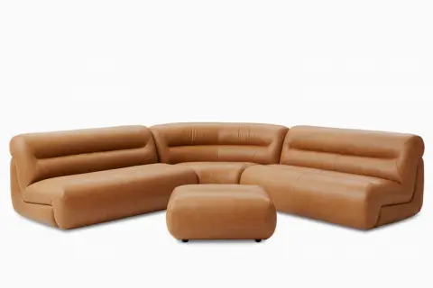 Tovi Leather L-Shape Sectional Couch with Ottoman