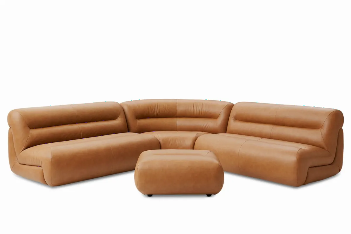 Tovi Leather L-Shape Sectional Couch with Ottoman - view 8